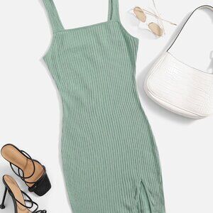 Green Ribbed Tank Mini Dress